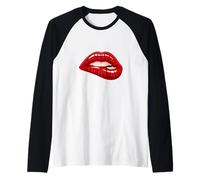 Men's Women's Graphic Tees - Red Biting Lips Short Sleeve Maglia con Maniche Raglan