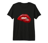 Men's Women's Illustration Red Biting Lips Graphic Design Maglietta Premium