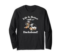 Mens Womens Kids Funny Life Is Better Dapple Dachshund Lover Maglia a Manica