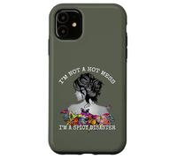 Mens Womens Spicy Disaster I'm not a Hot Mess Messy Bun Custodia per iPhone 11