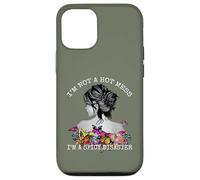 Mens Womens Spicy Disaster I'm not a Hot Mess Messy Bun Custodia per iPhone 12/12 Pro