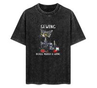 Men's Women's Washed Vintage T Shirt Angry Cat Sewing Because Murder Is Wrong Funny Cat Unisex Antique Wash T-Shirts Black S