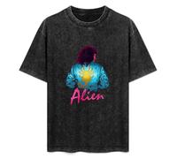Men's Women's Washed Vintage T Shirt Ellen Ripley Alien Xenomorph Space Planet Fantasy Movie Unisex Antique Wash T-Shirts Black L
