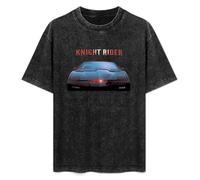Men's Women's Washed Vintage T Shirt Knight Rider Retro Movie TV Show Unisex Antique Wash T-Shirts Black M