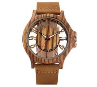 Men's Women's Wooden Watches Transparent Hollow Arabic Numeral Display Leather Watches Hand Watches BirthdayWatches Brown