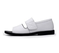 Men's Work Shoes Beach Sandals Men Vegan Leather Slip on Cut out Open Toe Shoes Hook Loop Sandal Lightweight Block Heel Solid Color Mountain Bike Shoes (Color : Black Size : 43 EU) (White 44 M EU)