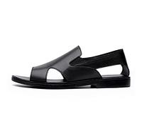 Men's Work Shoes Men's Beach Sandals Leather Slip on Cut out Open Toe Shoes Elastic Band Lightweight Block Heel Solid Color Mountain Bike Shoes (Color : White Size : 43 EU) (Black 40 M EU)