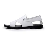Men's Work Shoes Men's Beach Sandals Leather Slip on Cut out Open Toe Shoes Elastic Band Lightweight Block Heel Solid Color Mountain Bike Shoes (Color : White Size : 43 EU) (White 45 M EU)