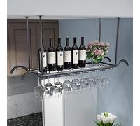 Mensola a soffitto, mensola per vino in metallo con portabicchiere, mensole galleggianti per unità bar, portabottiglie sospeso a strato singolo, portabicchieri per vino, per sala da pranzo,