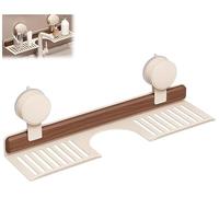 Mensola a ventosa in noce per bagno, mensola per lavandino a parete sopra il rubinetto, portaoggetti in legno per rubinetto senza foratura, arredamento vintage in legno per la casa (Bianco, 15.7in)