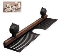 Mensola a ventosa in noce per bagno, mensola per lavandino a parete sopra il rubinetto, portaoggetti in legno per rubinetto senza foratura, arredamento vintage in legno per la casa (Nero, 15.7in)