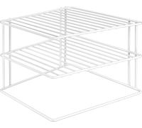 Mensola angolare a 2 piani ideale in filo di ferro plastificato polytherm antiruggine, inserto angolare cucina colore bianco mis. 25x25x19cm,ideale per ottimizzare lo spazio in cucina e riporre piatti