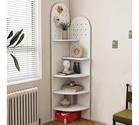 Mensola angolare autoportante, libreria alta a 5 ripiani con fibbia per appendere, organizer alto a forma di ventaglio per piccoli spazi, soggiorno(White)