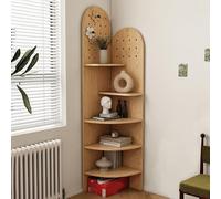 Mensola angolare autoportante, libreria alta a 5 ripiani con fibbia per appendere, organizer alto a forma di ventaglio per piccoli spazi, soggiorno(Natural)