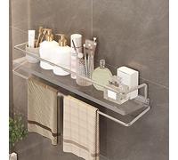 Mensola angolare da bagno in acrilico con porta asciugamani, montaggio a parete, mensole galleggianti per toletta, prodotti cosmetici, prodotti per la pelle, mensole da cucina, argento con asta (40
