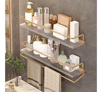 Mensola angolare da bagno moderna in acrilico trasparente con portasciugamani da parete mensole galleggianti per cosmetici e prodotti per la pelle, 2 ripiani, 50 cm