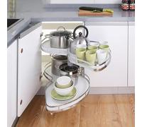 Mensola angolare espandibile con 2 livelli per armadi da cucina da 900 mm, angolo cieco, perfetto per dispensa e bagno, massimizza l'efficienza dello spazio dell'armadio