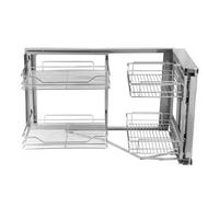 Mensola angolare estraibile in acciaio inox da 38,1 cm, 2 cestelli a 4 ripiani, rullo nascosto, salvaspazio, per cucina