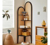 Mensola angolare in Legno Alta e Indipendente, libreria Nera e scaffale portaoggetti in Rattan, Elegante scaffalatura angolare per l'arredamento della Camera da Letto e del Soggiorno, organi