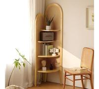 Mensola angolare in Legno Alta e Indipendente, Versatile libreria e scaffale portaoggetti, Elegante scaffalatura angolare in Rattan per Camera da Letto, Soggiorno e Uso Decorativo