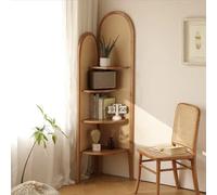 Mensola angolare Intrecciata in Rattan a 4 Livelli - Libreria Multifunzionale Indipendente per Soggiorno e Camera da Letto - Elegante Organizer da Pavimento Beige