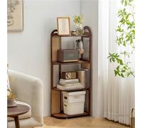 Mensola angolare Multistrato - Espositore Aperto con Struttura in Legno, Intreccio in Resina Rattan e Piastre in Acrilico per l'arredo del Soggiorno, mobili salvaspazio, Elegante Soluzione d
