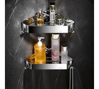 Mensola angolare per doccia, 4 ripiani, a parete, per bagno e cucina, ripiani galleggianti antiruggine con gancio per dentifricio e shampoo (argento, 2 strati)