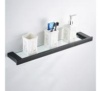 Mensola angolare per doccia, montaggio a parete, antiruggine, per bagno e cucina, 50 cm, scolapiatti per shampoo, cosmetici e spezie (vetro nero da 50 cm)