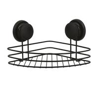 MSV - Mensola angolare per doccia per bagno, senza foratura, con ventose, in acciaio cromato, 21,5 x 21,5 x 13 cm, colore: Nero opaco