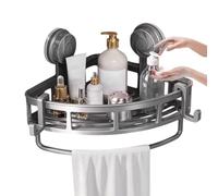 Mensola angolare per doccia: organizer per doccia senza fiato con barra per asciugamani e ganci | Mensola per organizer per tazza di aspirazione per il bagno | Supporto per la conservazione del bagno