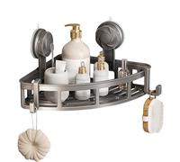 Mensola angolare per doccia: organizer per doccia senza fiato con barra per asciugamani e ganci | Mensola per organizer per tazza di aspirazione per il bagno | Supporto per la conservazione del bagno