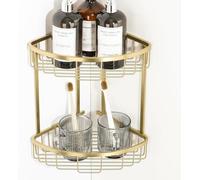 Mensola angolare per doccia, ripiani galleggianti in acciaio inox per bagno, shampoo, asciugamani, con cestello drenante a doppio livello