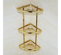 Mensola angolare triangolare a tre livelli a doppia piattaforma in rete per bagno a forma di ventaglio dorato a forma di ventaglio portaoggetti con ganci elegante salvaspazio nizer