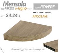 MENSOLA ANGOLO PARETE ANGOLARE SCAFFALE Legno Libreria MODERNA COLOR ROVERE 24cm