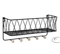 MENSOLA APPENDINO APPENDIABITI 5 GANCI LEGNO CESTINO METALLO NERO 341216 cm