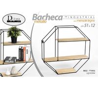 MENSOLA BACHECA DA PARETE SOSPESA LIBRERIA SCAFFALE METALLO 3 RIPIANI LEGNO 51cm