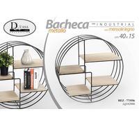 MENSOLA BACHECA DA PARETE SOSPESA LIBRERIA SCAFFALE METALLO 4 RIPIANI LEGNO 40cm