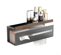 Mensola da bagno a parete con porta fazzoletti e bicchiere per spazzolino da denti, per organizzare il piano di lavoro, in finitura noce crema (grigio)