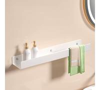 Mensola da bagno a parete in acciaio inox, senza trapano, facile installazione, versatile, per bagno, cucina, doccia, balcone, 60 cm, bianco