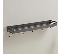 Mensola da bagno a parete, multifunzionale, per riporre cosmetici e shampoo, mensole galleggianti con ganci per bottiglie di condimento da cucina, colore bianco, 40 cm