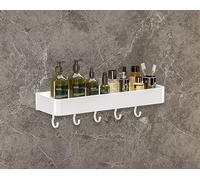 Mensola da bagno bianca semplice da 40 cm con ganci per gli oggetti essenziali del bagno massimizza lo spazio e mantiene in ordine