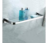 Mensola da bagno con vetro temperato spesso 8 mm, montaggio a parete, staffa cromata lucida, design rettangolare, 50 cm