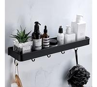 Mensola da bagno galleggiante nera - Mensola da doccia a parete e scaffale portaoggetti per shampoo, cosmetici, cestino scolapiatti per asciugamani, portaspezie da cucina con gancio da 50 cm, design