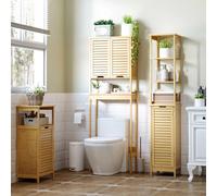 Mensola da bagno in bambù Kleankin con 3 ripiani 1 anta 34X30X173Cm Naturale