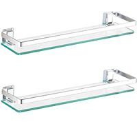 Mensola da bagno in vetro montata a parete, mensole sospese rettangolari portaoggetti per doccia in metallo spesso 8 mm, 2 ripiani, trasparente, per la decorazione della parete di casa, Argento