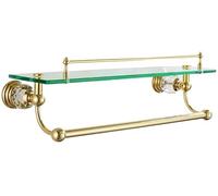 Mensola da bagno in vetro temperato color oro trasparente con barra per asciugamani da parete, 1-2 strati, design rettangolare, supporta 9,1 kg, dimensioni 50 x 16 cm