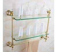 Mensola da bagno in vetro temperato color oro trasparente con barra portasciugamani a 1-2 strati, montaggio a parete, design rettangolare, può contenere 9,1 kg, 50 x 16 cm e 60 x 45 cm