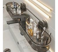 Mensola da bagno montata a parete senza foratura, con ventosa - Organizer multicompartimento in plastica cromata per ripiani del lavandino e del piano di lavoro, per articoli da toeletta, spazzolini d