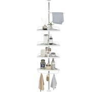 MAGIC SELECT Mensola da Bagno Telescopica. Mensola Doccia ad Angolo senza Perforazione. Organizer per Vasca da Bagno, Regolabile in Altezza da 100 a 260cm cm con 4 Ripiani, Portasciugamani e 3 Ganci