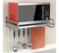 Mensola da cucina a parete in acciaio inox 304 per microonde con 5 ganci Soluzione di archiviazione domestica salvaspazio per una nizzazione efficiente